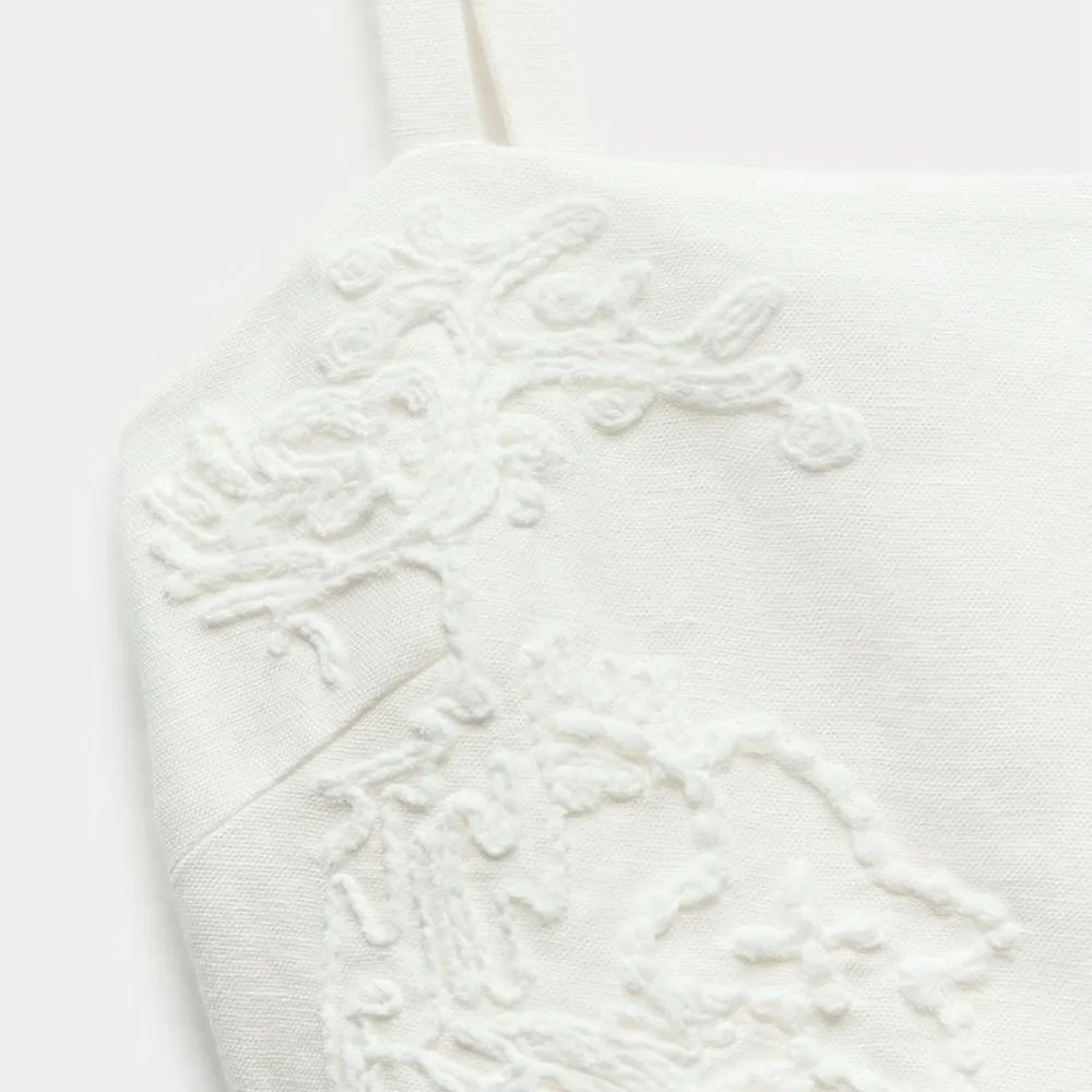 NWT. Zara ZW Collection Oyster-White Embroidered Midi Dress. Size XS. - Picture 9 of 15